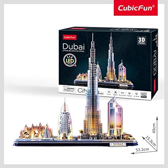 3D PUZZLE WITH LED LIGHTING DUBAI CITYLINE ARCHITECTURE MODEL 182 PIECES - Image 4